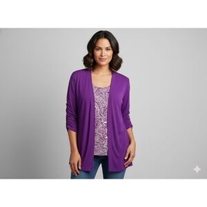 Purple Paisley Print Tank Cardigan Set Womens Casual Lightweight Layering Outfit